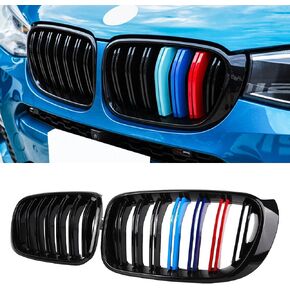 شبكة أمامية علوية بديلة من MAXDOM مناسبة لسيارات BMW (2015-2017) X3 F25 LCI (2015-2018) X4 F26 - شبكة ABS ذات شرائح مزدوجة باللون الأسود اللامع