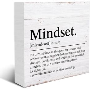 Mindset Definition Wooden Box Sign Inspirational Quotes Wood Sign Decor Office Wooden Block Sign Farmhouse Decoration for Home Bedroom Office Shelf Desk