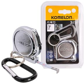 KOMELON KMC-74K Pro Easy Chrome Case Tape Measure 3m x 6mm Metric Rulers Key Chain Key-Ring with Carabiner Clip Accessory