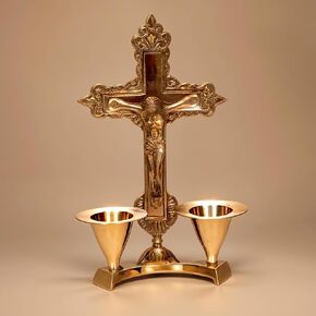 Brass Crucifix Cross with Candle Stand (6 Inch) Jesus Christ Statue & Figurine for Table Decoration, Cross with Jesus Christ for Home Decor Office Decor Hashcart®