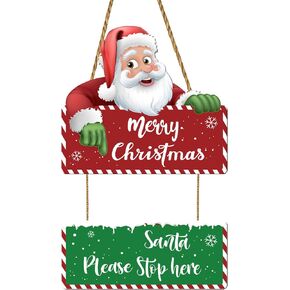 Merry Christmas Sign Christmas Door Decor Cute Santa Claus Decor Christmas Door Sign Wooden Christmas Wall Decorations Christmas Door Hanger for Front Door Porch Indoor Home Decor