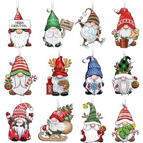 24 Pcs Gnome Christmas Tree Ornaments, Gnome Wooden Hanging Ornaments for Christmas Tree Indoor Outdoor Christmas Tree Decorations