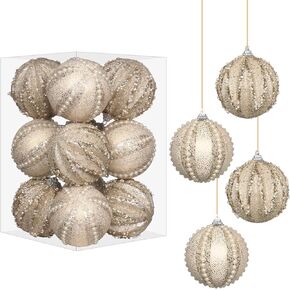 RoseCraft 3.14"/80MM Champagne Christmas Ball Ornaments, Shatterproof Christmas Tree Hanging Decorations, for Home Party Indoor Xmas Decor.
