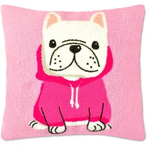 iscream Frenchie in a Hoodie French Bulldog 14" Square Chenille & Fleece Accent Pillow