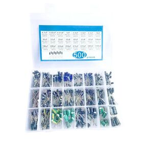 24 Values 500Pcs Aluminum Electrolytic Capacitor Kit for Range 0.1uF－1000uF 10V 16V 25V 50V - for Home Appliances and Various Electronic Products (500)