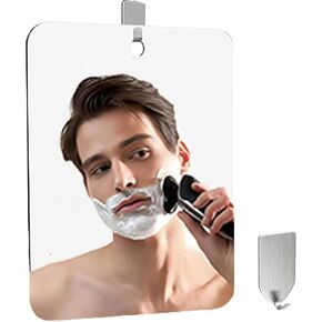 Shaving Shower Mirror with Hook, 7.8 Inch x 9.8 Inch Fogless Shower Mirror, Non-Breakable Plexiglass Cosmetic Mirror, Bathroom Shatterproof Shaving Mirror for Men Shaving in The Shower