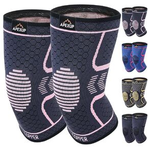 APEXUP Copper Knee Brace for Women & Men, 2 Pack Knee Compression Sleeve for Knee Pain, Arthritis Pain Relief, Meniscus Tear, ACL, Knee Support for Running, Fitness, Weightlifting (M, Black)