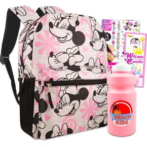 Disney Minnie Mouse Large Travel Backpack for Girls Set - Bundle of 16" Minnie Mouse Backpack for Travel, Minnie Tattoos & More | Minnie Backpack Set for Kids