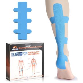 Kinesiology Tape for Achilles Tendon, KTQUICK 12 Count Achilles Tendon Tape Precut, Original Cotton Waterproof & Breathable, Enhance Elastic Kinesiology Athletic Tape for Achilles and Muscle Support