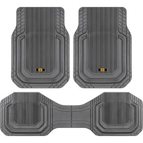 Cat TerrainGuard Heavy-Duty 3-Piece All-Weather Rubber Floor Mats for Car, Truck, SUV, Van - Trim-to-Fit Deep Dish Automotive Floor Liners, Maximum Dirt & Water Protection, Universal Fit, Beige
