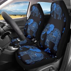 Bohemia Elephant Flowers Print Auto Seat Covers Set of 2, Soft Polyester Automotive Seat Cover, Vehicle Front Seats Interior for Auto Truck Van SUV