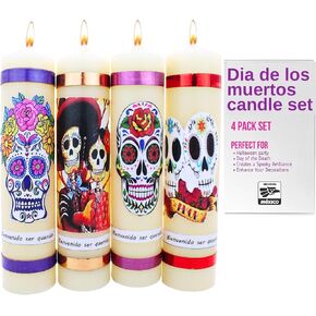 Halloween Candles Set of 4 Slow Burning Made of Premium Wax - Candles Dia de Los Muertos Candles - Day of The Dead Decorations for Altar - Dia de Muertos Decorations - Dia de Los Muertos Altar
