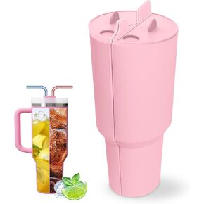 2-in-1 Drink Separator Silicone Liner for Stanley Cup 40oz, Inner Cup Section Tray with Lid and Handle, Stanley Cup Accessories Reusable Cup Insert Divider for Cold and Hot Drinks, Black