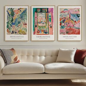 Framed Vintage Matisse Wall Art, Large Set of 3 Piece Henri Matisse Colorful Canvas Artwork for Walls, Matisse Retro Famous Landscape Paintings Prints Pictures for Living Room Bedroom Hallway Office Wall Decor 16x24 Inch
