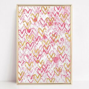 Pink And Gold Canvas Wall Art Heart Artwork Pink Aesthetic Posters Abstract Love Paintings Colorful Heart Prints Funky Heart Picture Pink Artwork Preppy Pink And Gold Wall Art Decor 16x24inch No Frame