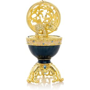 Keren Kopal Blue Russian Egg with Crystals Elephant Inside Trinket Box