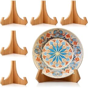 6 Pcs Plate Stands for Display 6 Inch Wooden Plate Holders Picture Frame Stand Recipe Book Holder Cookbook Stands for Kitchen Counter Platter, Dish, Book, Photo and Plaque