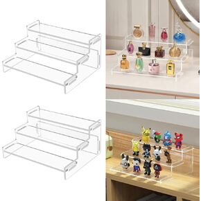 2 Pack 3 Tier Clear Display Risers Stand, Acrylic Display Stand, Display Shelf for Figures and Collection, Cupcake, Perfume, Dessert, Party, Desktop Display Stand for Organize and Decoration