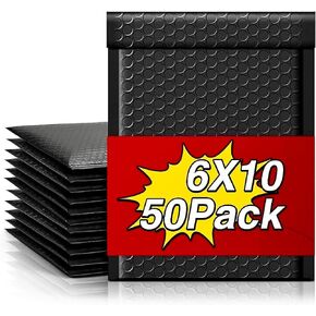 50Pcs 6x10 Inch Poly Bubble Mailer Waterproof Envelopes Shipping Envelopes Bags black padded bubble envelopes for Shipping/Packaging/Mailing Self Seal -Black 6x10" 50pcs
