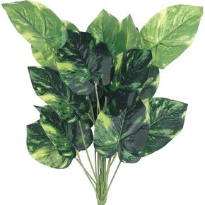 Artificial Stems Leaves, Faux Greenery Plants, Fake Palm Turtle Tree Leaves Imitation Tropical Greenery for Party Home Garden Decor 24" Green_Pothos