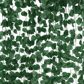 24 Pack Artificial Green Leaf Plant, Fake Greenery Plants, Faux Leaf Decor for Garden Window Wedding 44" Green_Pothos Leaves