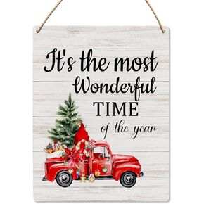 UYIKG It's The Most Wonderful Time of The Year Sign Red Truck Gnomes Christmas Tree Wall Decorations for Home Porch Door Living Bedroom 8x10 Inch