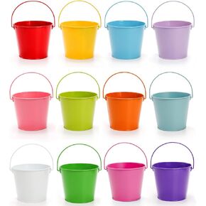 Nicunom 12 Pack Small Metal Buckets with Handle, 4.7"x 3.9" Galvanized Bucket Tin Pails Candy Buckets Flower Buckets for Party Favors Home Classroom Decorations, Multicolor