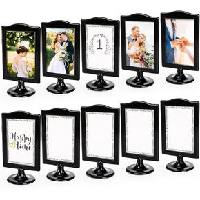 Lawei 10 Pack Double Sided Standing Picture Frames, 4x6 Inch Plastic Pedestal Photo Frame Bulk, Two Sided Vertical Picture Holder with Inserts & Base, Black Display Frame for Wedding Table Number Menu