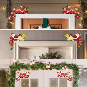 3PCS Christmas Door Corner Decoration,Christmas Santa Claus Reindeer Door Sign Wall Retro Door Frame Decorations Wooden Sculpture for Living Room Bedroom Office Frame Xmas Party Props Gifts Home Decor