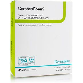 Dermarite Industries Comfort Foam, Foam with Silicone, 4x4, 10 Count
