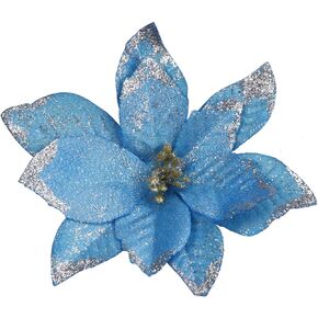 YYCRAFT 12pcs Silk Shinning Sprakled Glitter Poinsettia Artificial Flower for Xmas Tree Christmas Decorations(Cream/Gold,8 Inch)