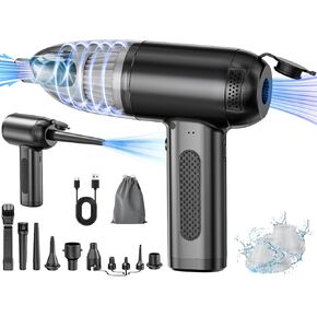 Car Vacuum Portable Cordless, 13000Pa Handheld Mini Car Vacuum Cleaner, Rechargeable 4 in 1 Compressed Air Duster & Air Blower & Pump Hand Held Vacuum with Brushless Motor for Car Office Home Cleaning