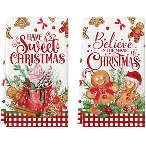 Artoid Mode Hot Coco Xmas Gingerbread Have A Sweet Christmas Kitchen Towels Dish Towels, 18x26 Inch Daily Seasonal Winter Decoration Hand Towels Set of 2