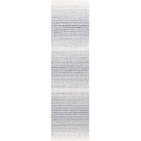 SAFAVIEH Marbella Collection Runner Rug - 2'3" x 8', Ivory & Navy, Handmade Fringe Wool, Ideal for High Traffic Areas in Living Room, Bedroom (MRB208N)