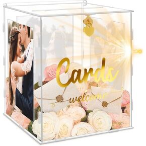 Acrylic Wedding Card Box with Lock, Handmade Gift Card Box for Wedding Reception with Slot, Clear Wedding Envelope Money Card Box for Party, Money Box, Graduation, Birthday, Baby Shower
