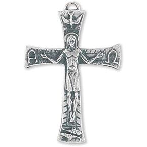 Needzo Religious Antique Silver Toned Oxidized Effect Crucifix Pendant, 2 Inch