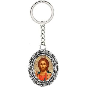 Needzo Christ The Teacher Icon Key Chain, Image of Jesus Christ, Orthodox Catholic Christian Gifts 4 1/4 Inch