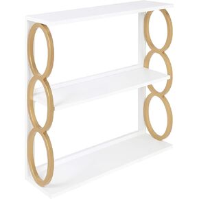 Kate and Laurel Ring Mid-Century Modern 3-Tier Shelf, 28" x 8" x 31", White and Gold, Chic Contemporary Storage and Decor