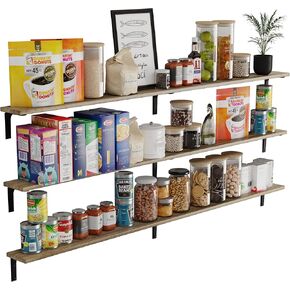 Wallniture Nola 3-Piece 60 inch Long Floating Shelves, Rustic Wall Shelves for Kitchen, Living Room Bookshelf, Paulownia Wood