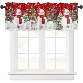 Christmas Curtain Valance for Windows Snowflake Snowman with Christmas Tree Winter Holiday Window Treatments 1 Panel Short Curtains for Kitchen Windows Bathroom Bedroom,54 x 18 Inch