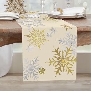 Bonhause Winter Pine Tree Table Runner 13x72 Inch Snowflake Christmas Winter Holiday Kitchen Dining Table Decoration for Indoor Outdoor Home Party Decor