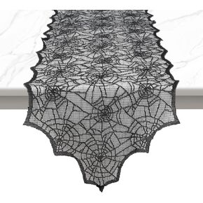 Halloween Table Runner, Black Spider Web Table Runner for Halloween Decorations 18 x 72 Inch Halloween Table Lace Runner Cover for Halloween Decor Dining Table Centerpiece Halloween Table Decorations