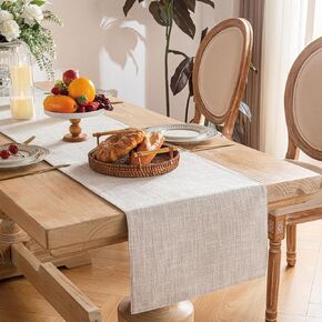 Double Layer Faux Linen Table Runner 14 x 72 Inches Farmhouse Table Runners Elegant and Durable Table Decor for Dining Room, Weddings, Woven Boho Table Runner, Dark Gray