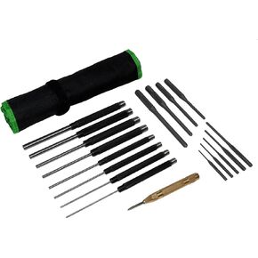 Grip 18 pc Heavy Duty Roll Pin Punch Gunsmithing Set - Roll Pin Punch, Long Pin Punch, Center Punch - Fast and Safe Removal of Pins - Roll Up Storage Pouch Included
