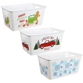 Christmas Rectangle Bucket with Handles (3PCS)