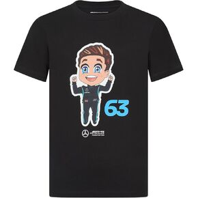 Mercedes AMG Petronas F1 Kids' George Russell T-Shirt - Caricature Print, Ribbed Collar, 100% Cotton, GR63 Fanwear