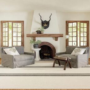 Rugs USA x Lauren Liess Elowen Double Striped Wool Area Rug, 8x10, Ivory