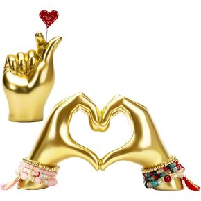 Gold Heart Hand Decoration Statues and Sculptures, Resin Abstract Love Finger Statue for Living Room, Valentine's Day, Birthday, for Wedding Shelf Coffee Table TV Cabinet Decor