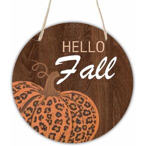 Autumn Welcome Wooden Decoration-Hello Fall with Watercolor Pumpkin Hanging Decor with A Rope-Indoor Welcome Hanging Sign Plaque-Fall Thanksgiving Round Wall Hanger for Home-A17