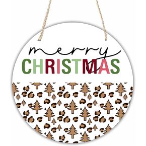 Christmas Circle Wooden Hanging Decorative Plaque - Merry Christmas - Welcome Sign for Home Front Door Wall Porch Decor - 10 Inches Rustic Round Art Hanging with Rope - A08